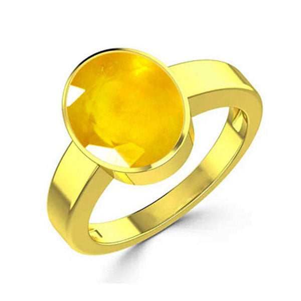 Natural Yellow Sapphire (Pukhraj) September month stone Gold Plated Ring to ratti Simple Oval Shape For Mens Womens ring size IND:6 28