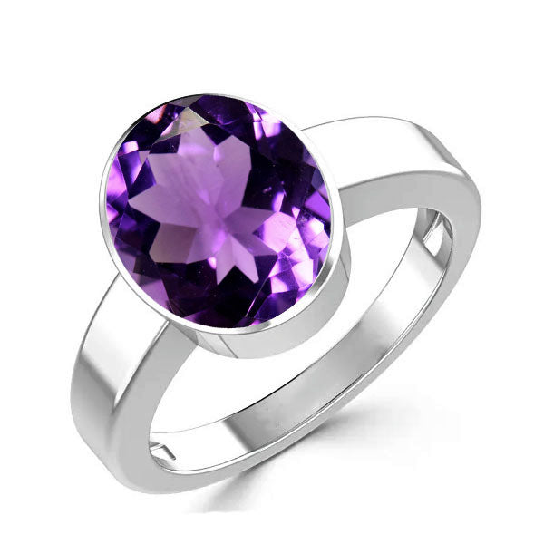 Natural Amethyst (Katella) Feburary month stone 925 Sterling Silver Ring 2.25 to 9.25 ratti Simple Oval Shape For Mens & Womens ring size IND:6-28