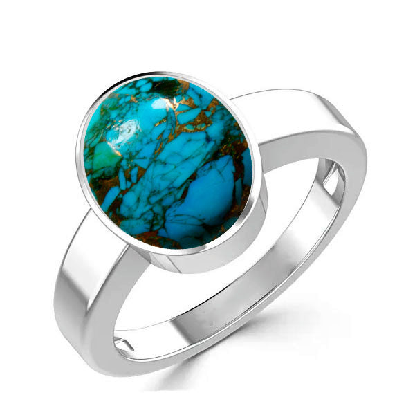 Natural Copper Turquoise (Firoza) December Month Stone 925 Sterling Silver Ring 2.25 to 9.25 ratti Simple Oval Shape For Mens & Womens ring size IND:6-28