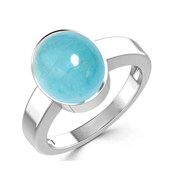 Natural Aquamarine (Beruj) March month stone 925 Sterling Silver Ring 2.25 to 9.25 ratti Simple Oval Shape For Mens & Womens ring size IND:6-28
