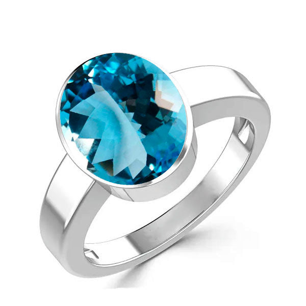 Natural Blue Topaz November Month Stone 925 Sterling Silver Ring 2.25 to 9.25 ratti Simple Oval Shape For Mens & Womens ring size IND:6-28