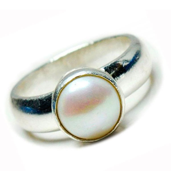Natural Fresh Water Pearl (Moti) June month stone 925 Sterling Silver Ring 2.25 to 9.25 ratti Simple Oval Shape For Mens & Womens ring size IND:6 28