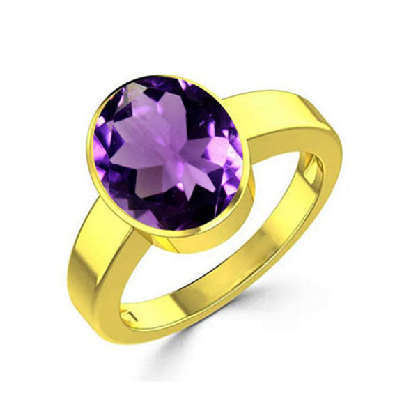 Natural Amethyst (Katella) Feburary month stone Gold Plated Ring 2.25 to 9.25 ratti Simple Oval Shape For Mens & Womens ring size IND:6-28