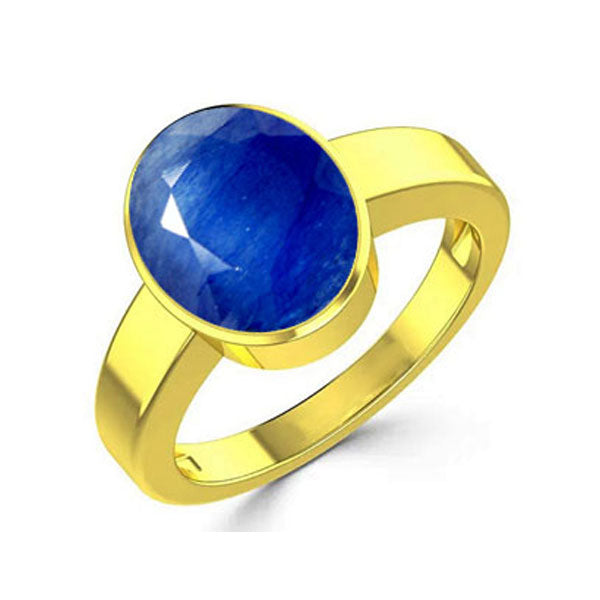 Natural Blue Sapphire (Neelam) September month stone Gold Plated Ring 2.25 to 9.25 ratti Simple Oval Shape For Mens & Womens ring size IND:6 28