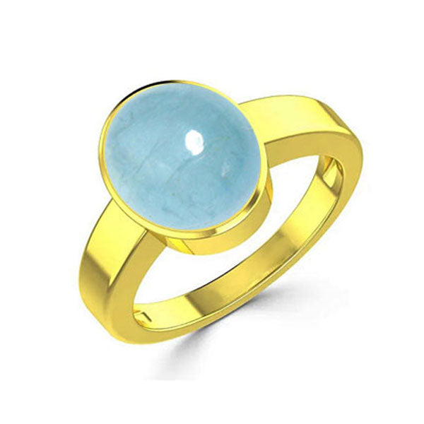 Natural Aquamarine (Beruj) March month stone Gold Plated Ring 2.25 to 9.25 ratti Simple Oval Shape For Mens & Womens ring size IND:6-28