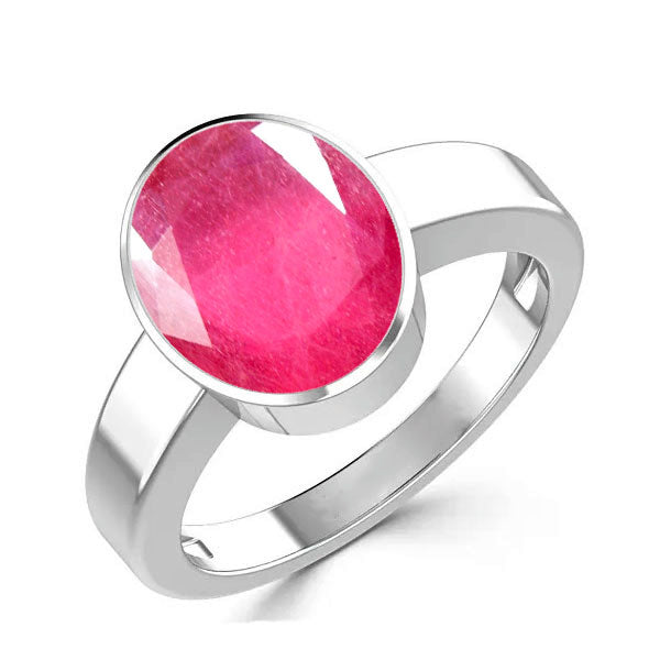 Natural Ruby (Manik) July month stone 925 Sterling Silver Ring 2.25 to 9.25 ratti Simple Oval Shape For Mens & Womens ring size IND:6 28