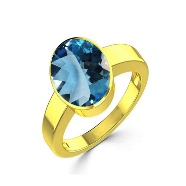 Natural Blue Topaz November Month Stone Gold Plated Ring 2.25 to 9.25 ratti Simple Oval Shape For Mens & Womens ring size IND:6-28
