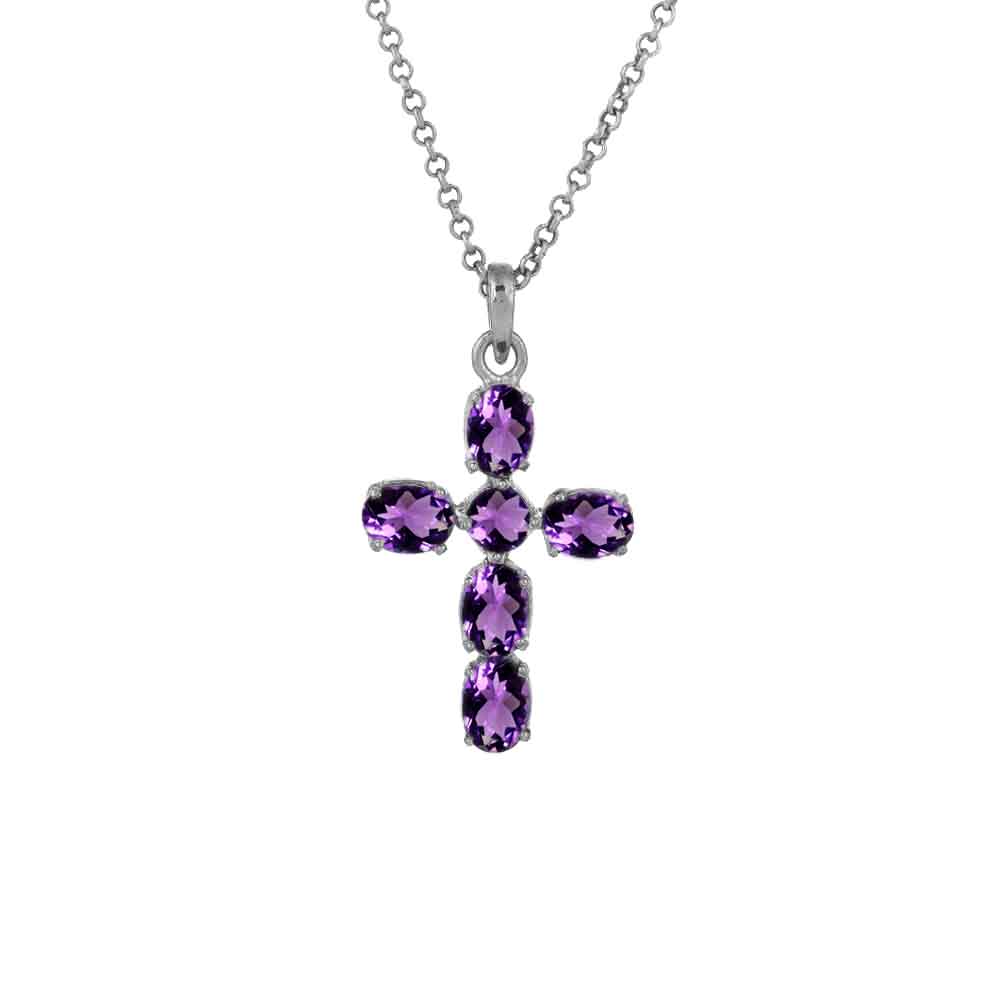 Choose Your Color 925 Sterling-Silver Cross Pendant Necklace for Women in Natural, Created Gemstones