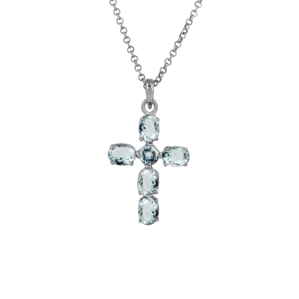 Choose Your Color 925 Sterling-Silver Cross Pendant Necklace for Women in Natural, Created Gemstones