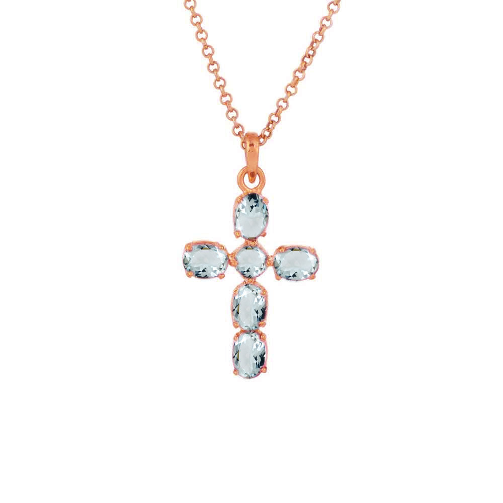 Choose Your Color 925 Sterling-Silver,18K Gold Plated,Rose Gold Plated Cross Pendant Necklace for Women in Natural, Created Gemstones