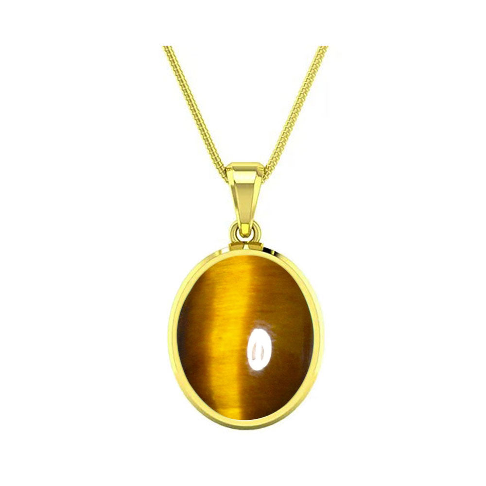 Choose Your Natural Tiger Eye Gemstone Gold Plated Pendant Oval Shape 2.25 To 9.25 Ratti Astrological Handcrafted Jewelry Gift for Women Men Chakra Healing Locket